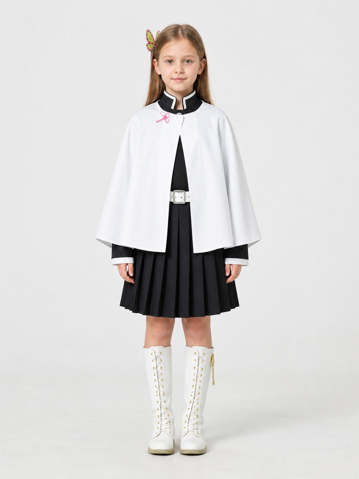Shinobu Cosplay Costume with Cape and Accessories on-model view