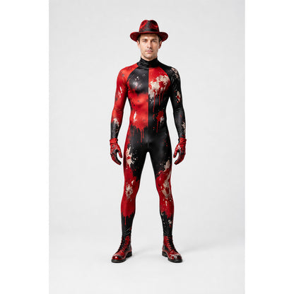 Red and Black Fitted Clown Costume with Blood Stains main product view
