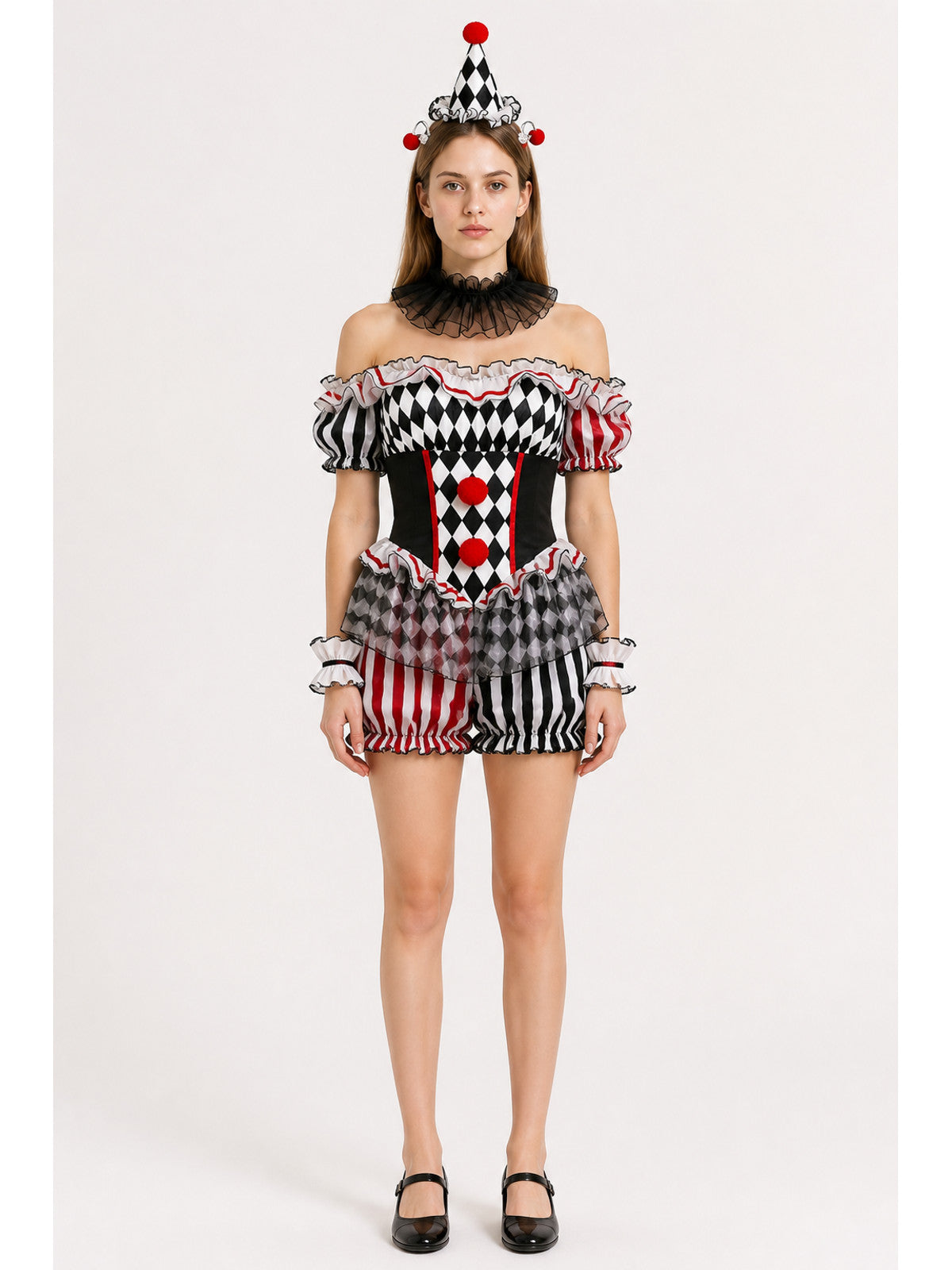 Ruffled Clown Jumpsuit for Cosplay with Flounces