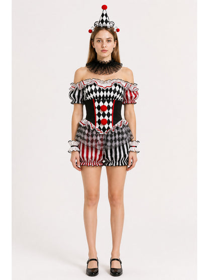 Ruffled Clown Jumpsuit for Cosplay with Flounces