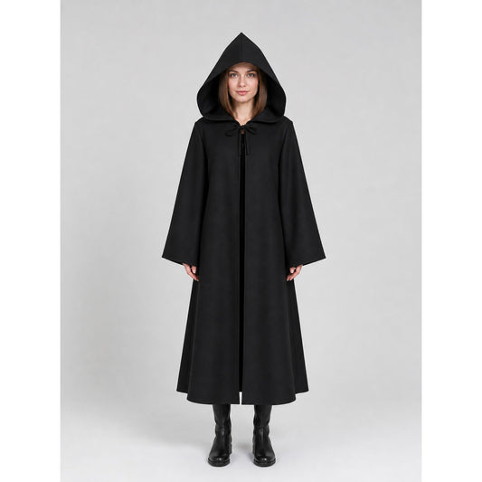 Black Hooded Carnival Cloak, Medieval Style