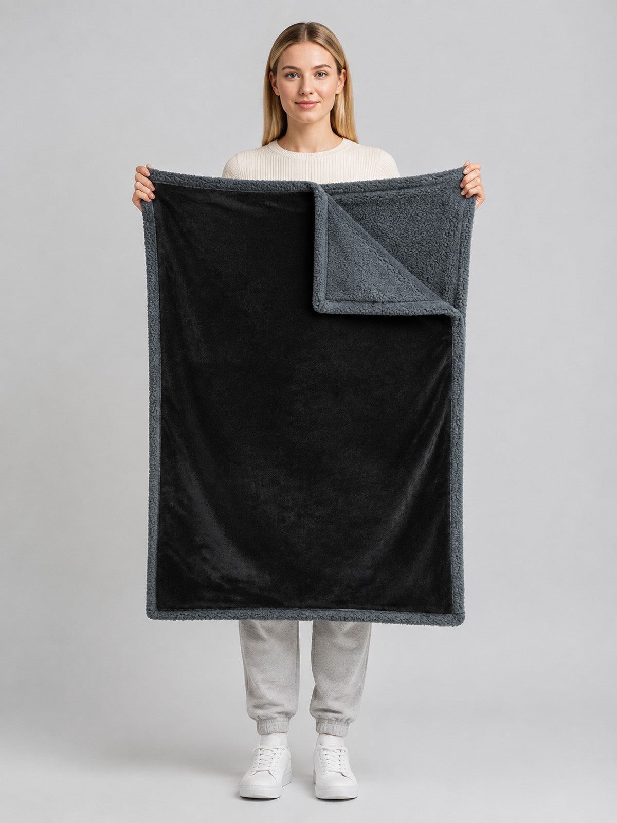 Reversible Pet Blanket, Black on-model view