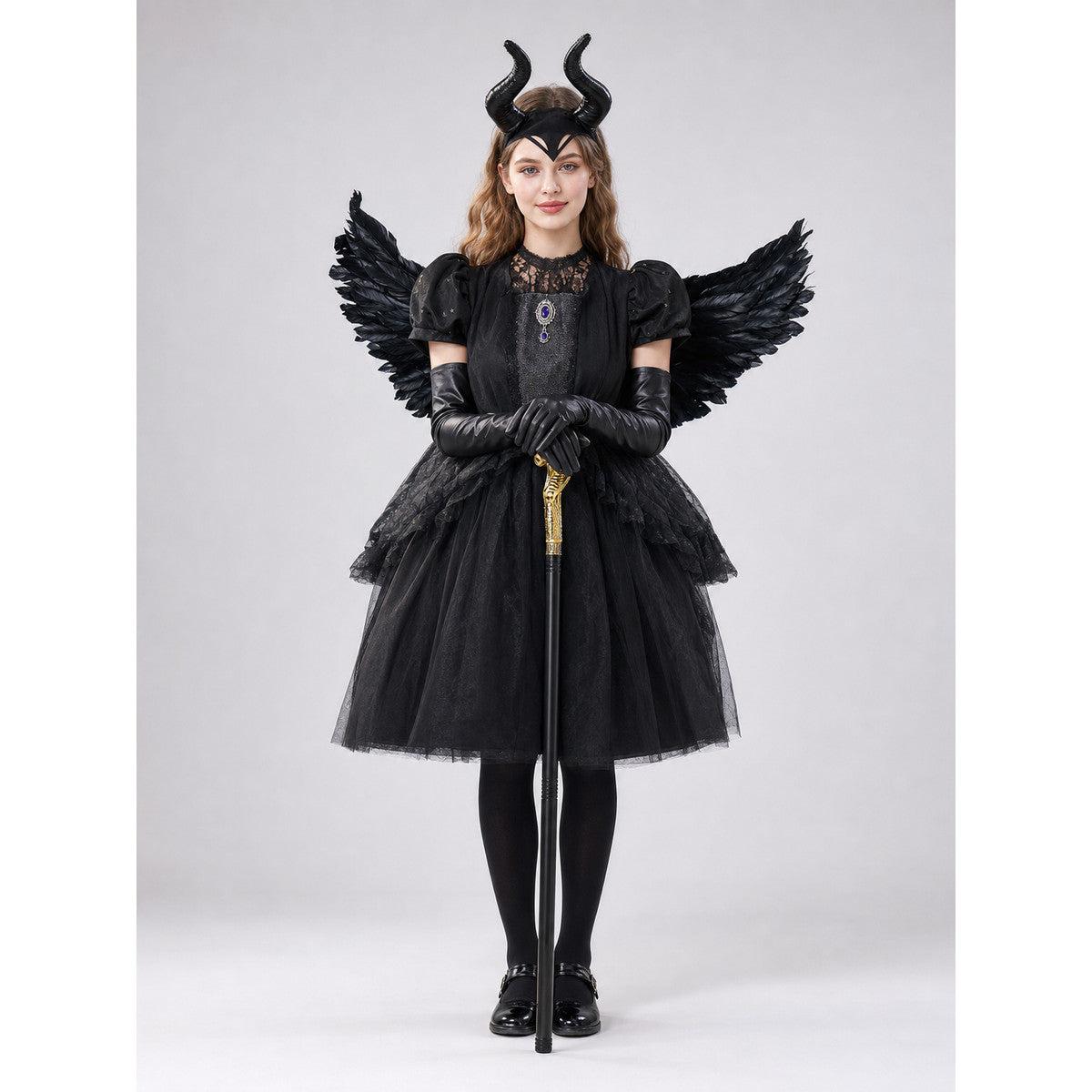 Children’s Halloween Dress with Wings and Horns on-model view