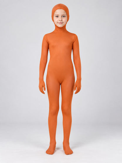 Orange Hooded Cosplay Jumpsuit on-model view
