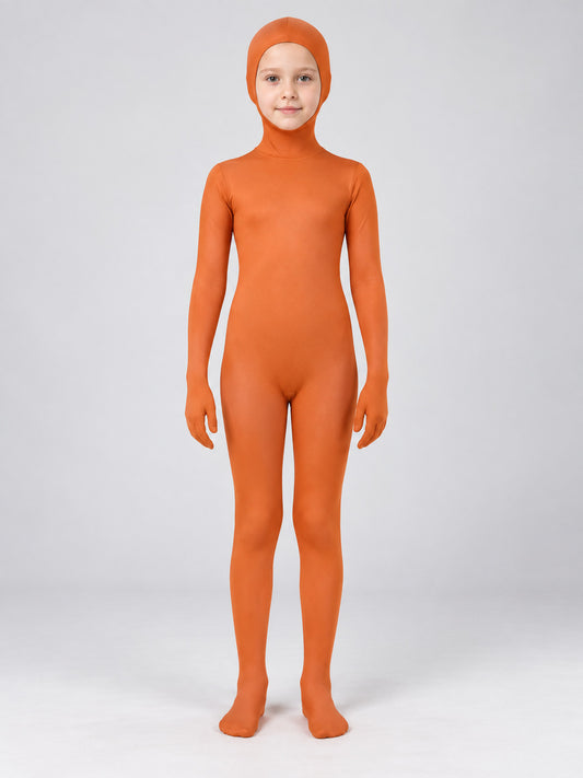 Orange Hooded Cosplay Jumpsuit on-model view