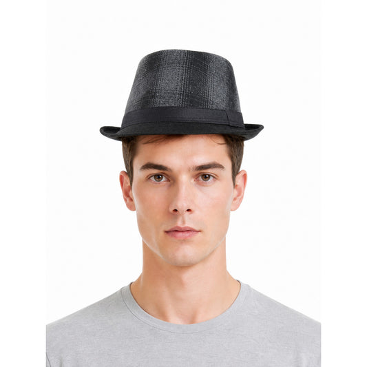 Men’s gray plaid carnival fedora hat