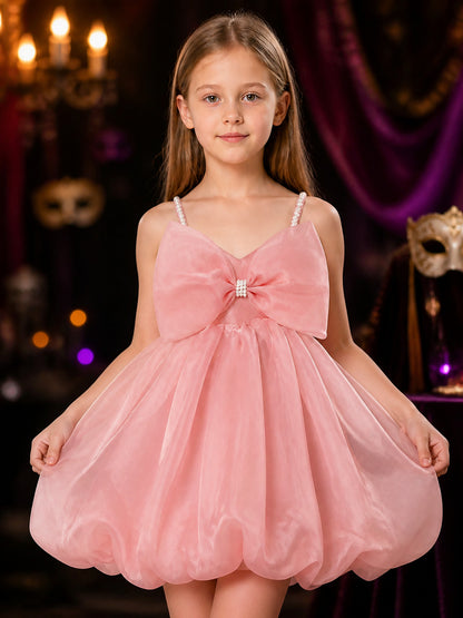 Baby Girls' Dusty Pink Princess Dress with Layered Tulle Skirt and Rhinestone on-model view