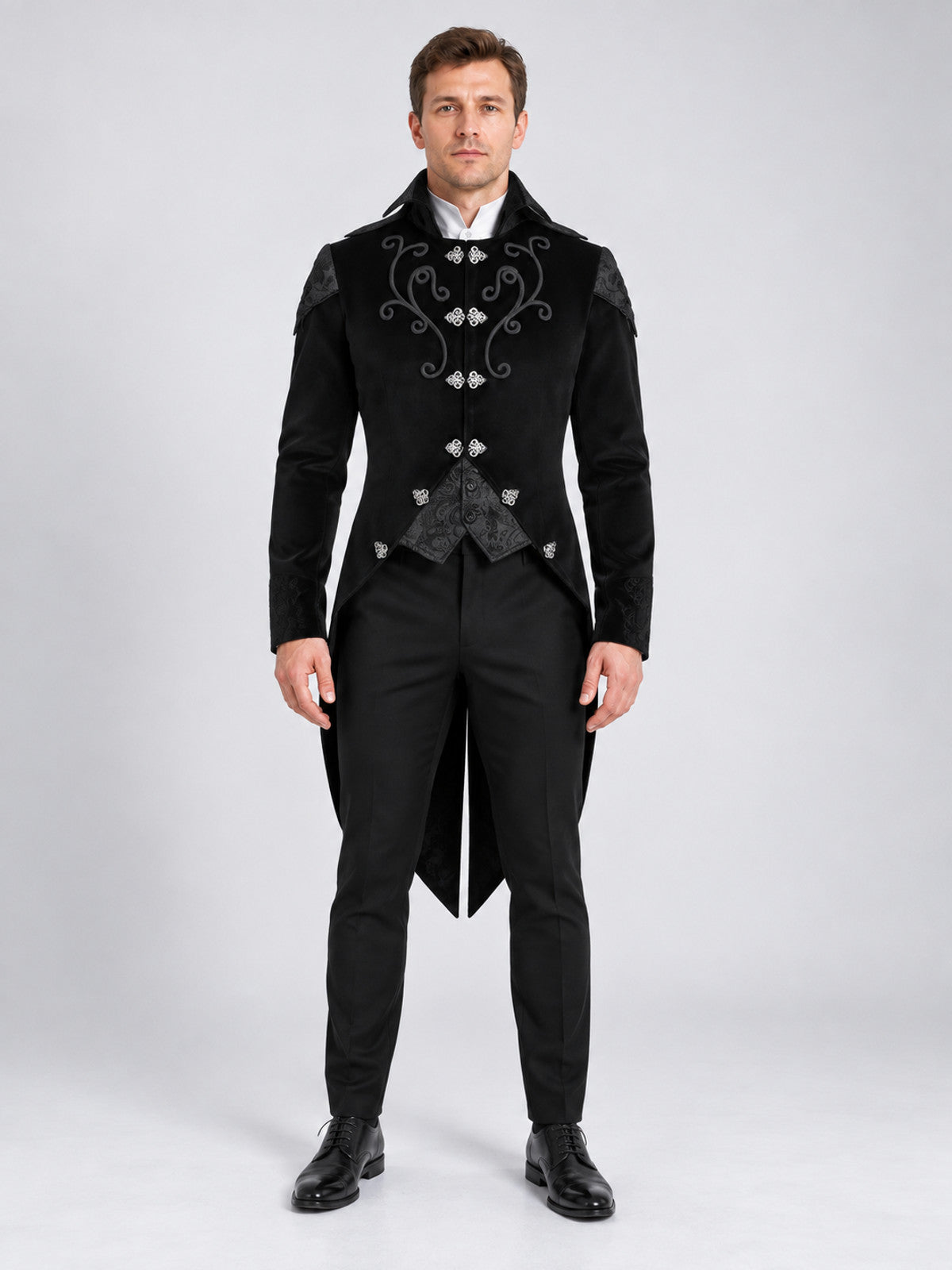 Gothic tailcoat with embroidery and high collar