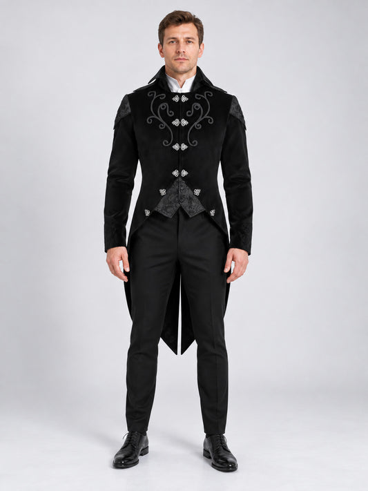 Gothic tailcoat with embroidery and high collar