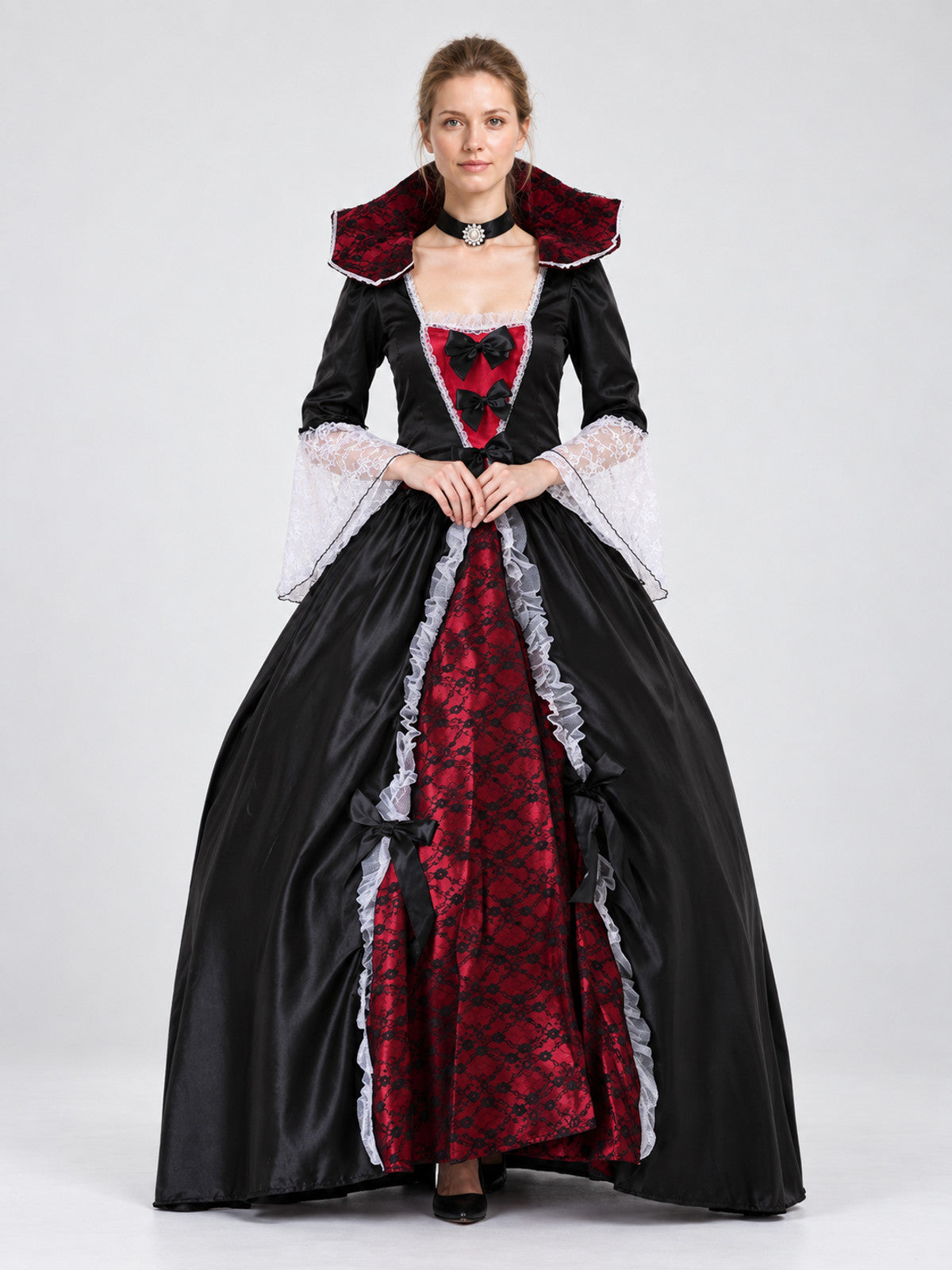 Gothic Vampire Costume with Floor-Length Dress on-model view