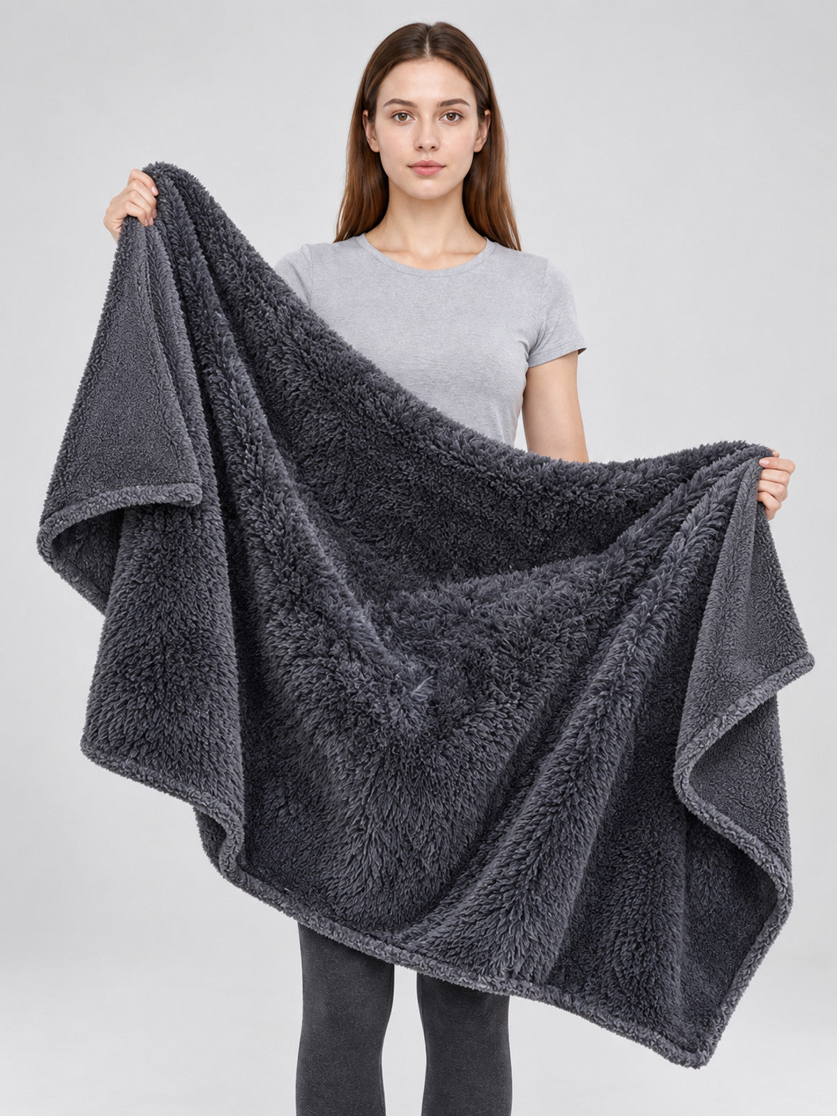 Reversible Pet Blanket, Dark Gray on-model view