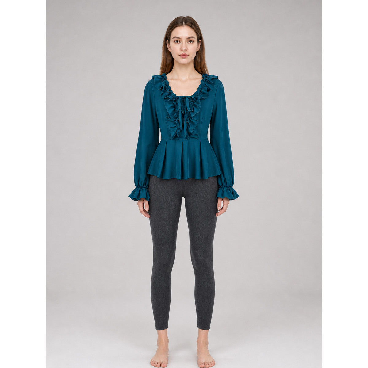 Renaissance Blouse with a Jabot, Lace-Up Detail, and Sleeves