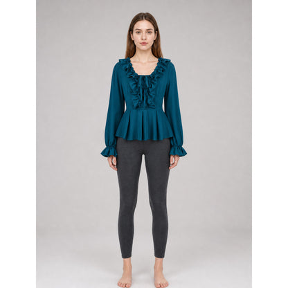 Renaissance Blouse with a Jabot, Lace-Up Detail, and Sleeves