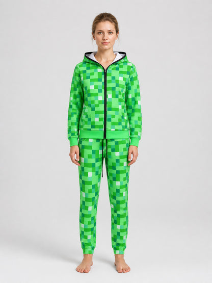 Minecraft Costume: Zip-Up Hoodie and Pants, Pixelated on-model view