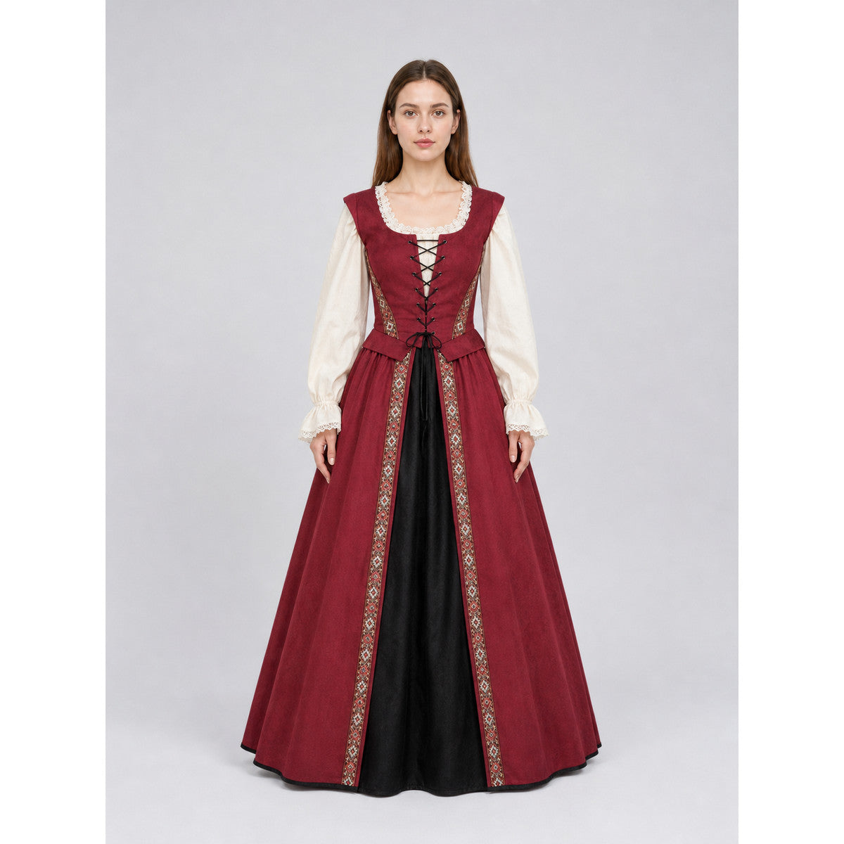 Renaissance-Style Dress with a Square Neckline on-model view
