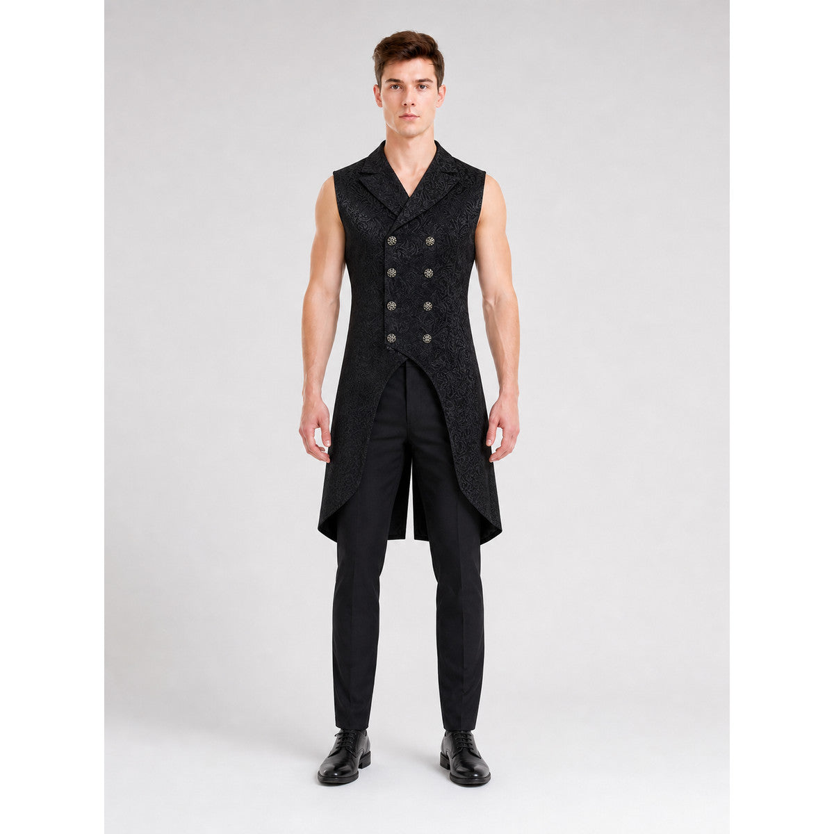 Classic Sleeveless Vest with Jacquard Pattern on-model view