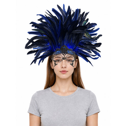 Carnival Headpiece with Feathers and Mask