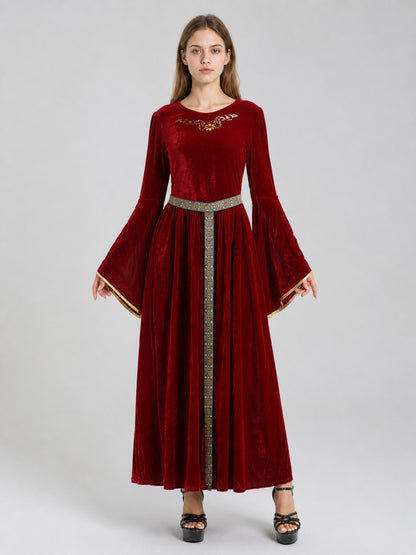 Burgundy Velour Costume Dress with Belt on-model view