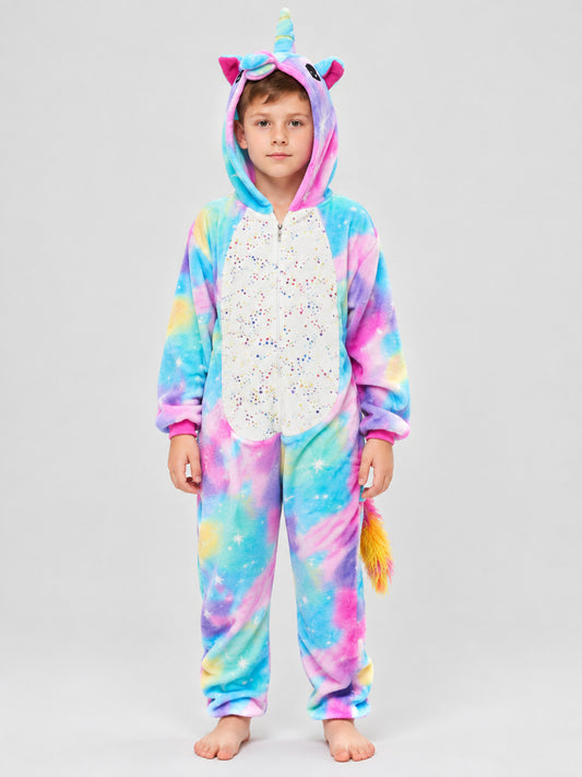 Kids' Unicorn and Rainbow Print One-Piece Pajama