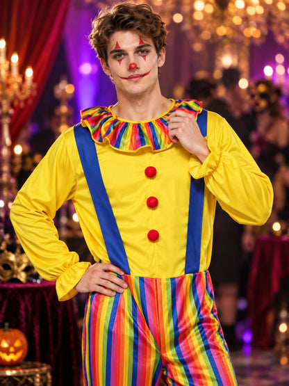 Adult Clown Costume Yellow with Blue Suspenders