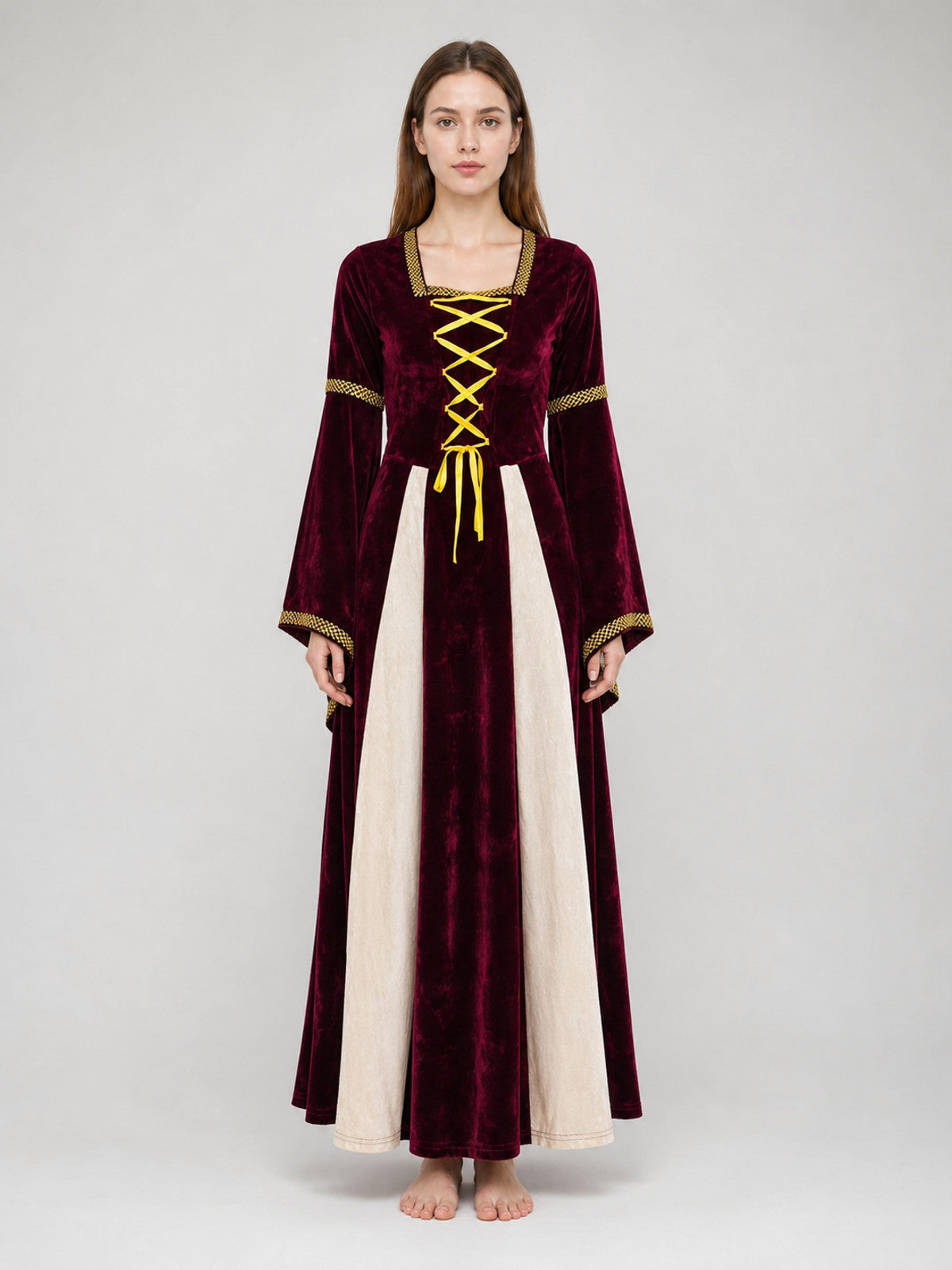 The dress is designed in the style of a European palace costume and is intended on-model view