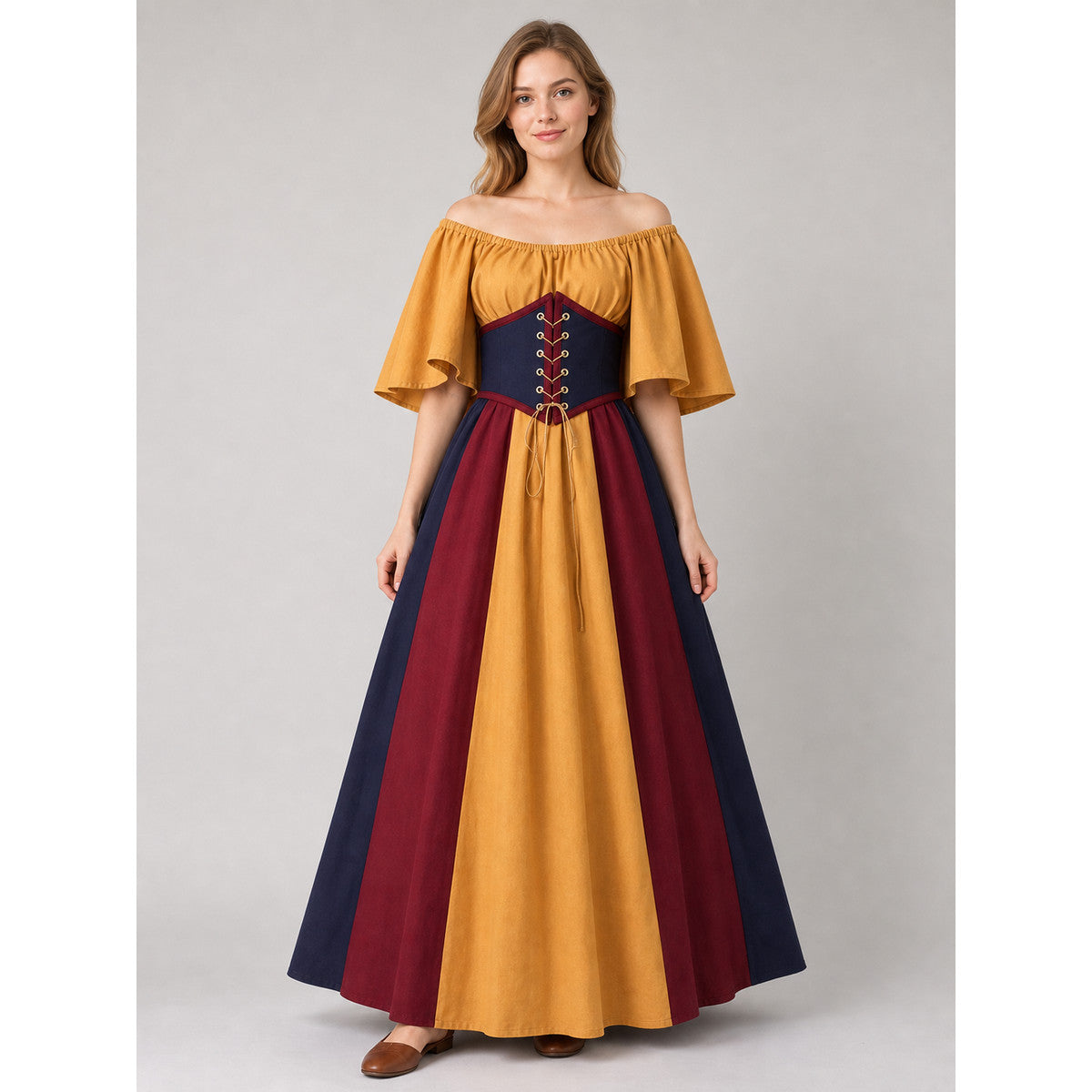 Masquerade medieval-style cosplay dress on-model view