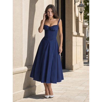 Women’s Dark Navy Strappy Dress with a Corset Bodice