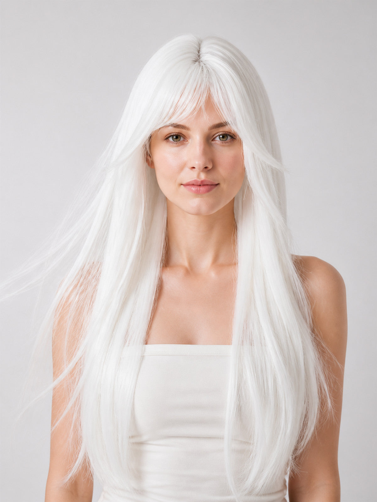White Long Cosplay Wig with Side Bangs main product view