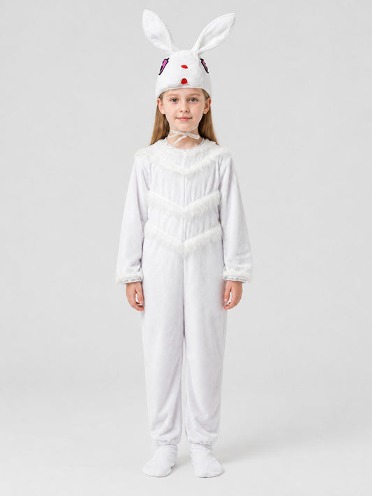 Bunny Costume: White Jumpsuit with Ears on-model view
