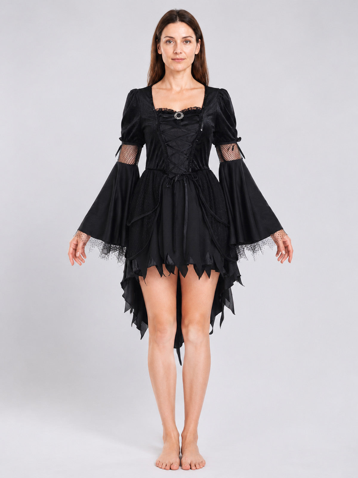 Gothic Costume Dress with Lace-Up Detail on-model view