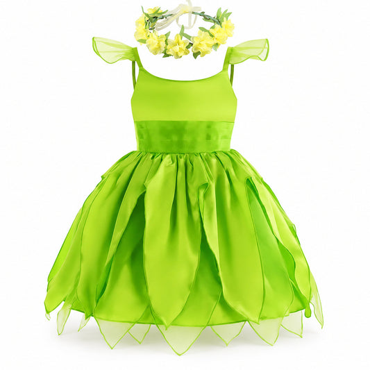 Disney Flower Fairy Dress Up Girls Cosplay Princess Dress Wings Halloween Elves Costume Carnival Party Tinkerbell Bell Dress - Color:Fairy 2