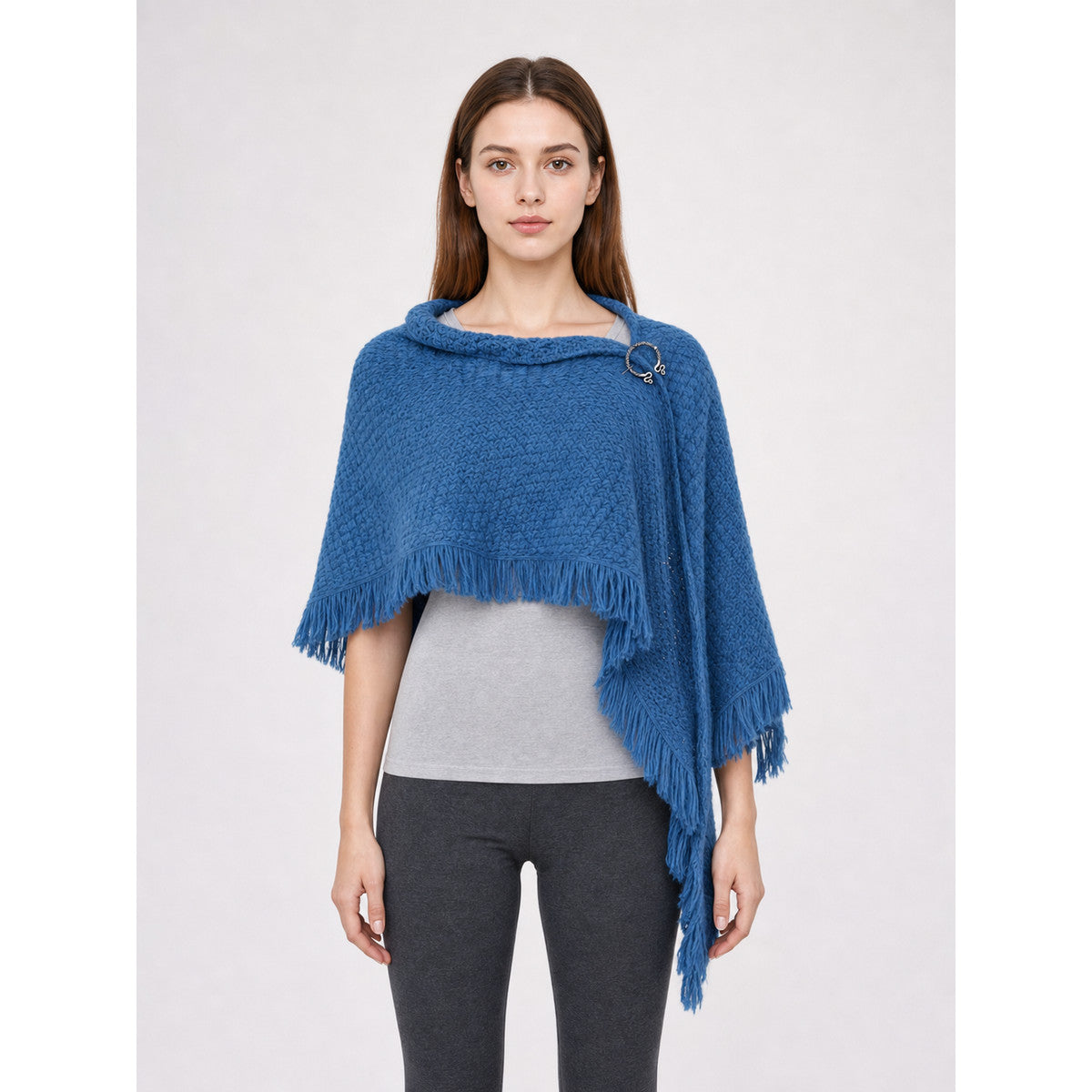 Blue Triangular Wool Shawl Cape