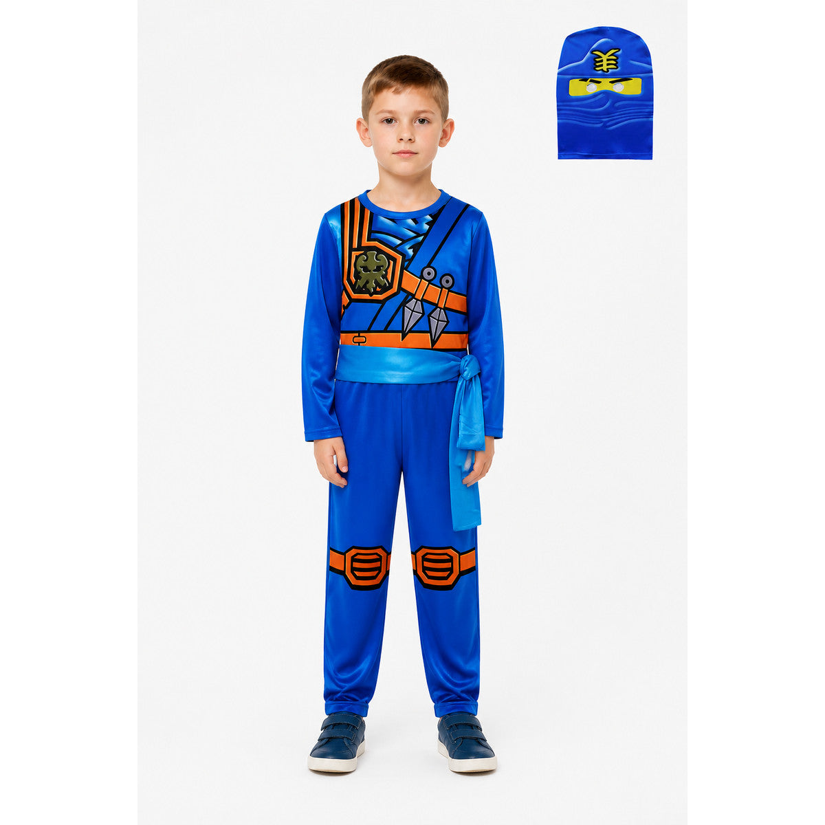 Blue Ninja Jumpsuit with Mask and Orange Belt main product view