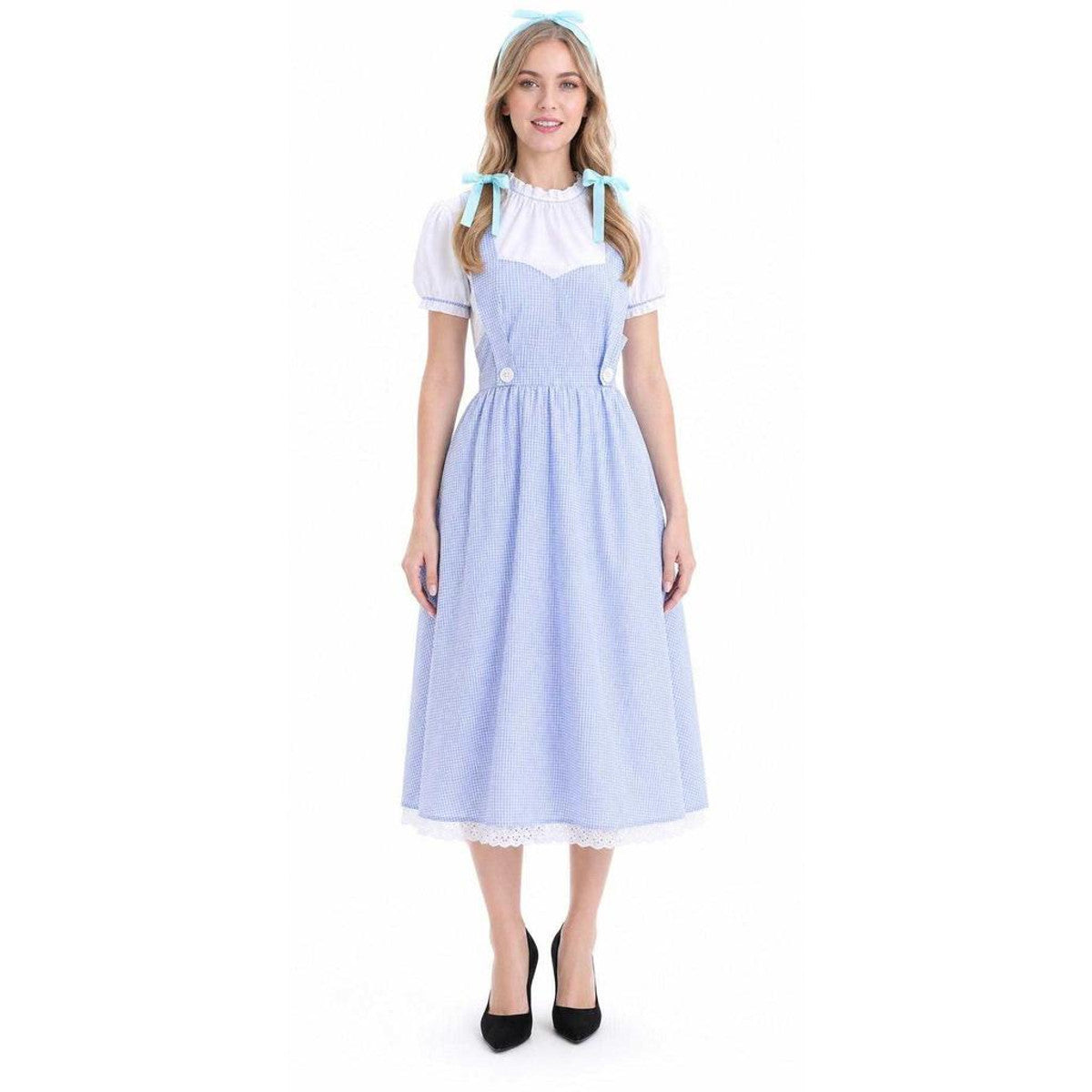 Blue Plaid Costume with Apron for Carnival on-model view