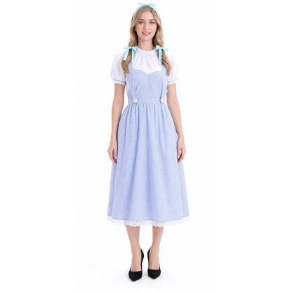 Blue Plaid Costume with Apron for Carnival on-model view
