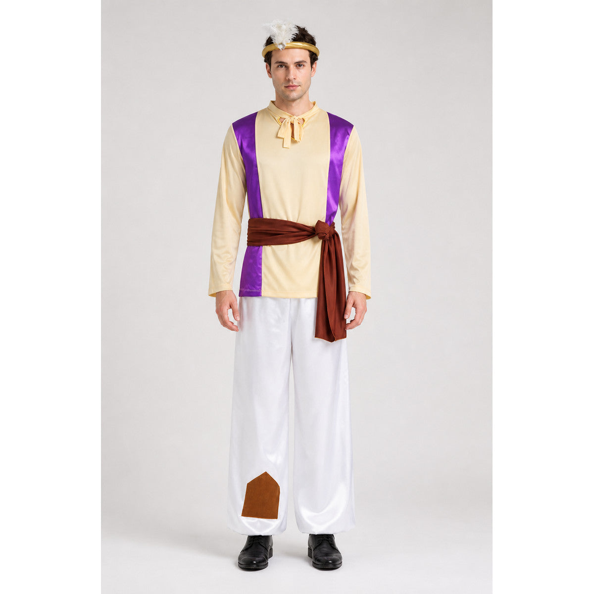 Hooded Halloween Cloak, Beige with Burgundy Stripes main product view