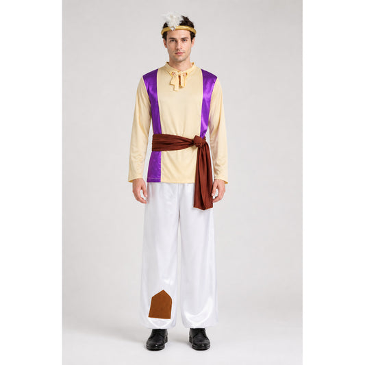 Hooded Halloween Cloak, Beige with Burgundy Stripes main product view