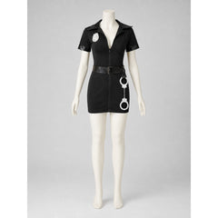 Black Police Costume with Collar, Zipper, and Belt