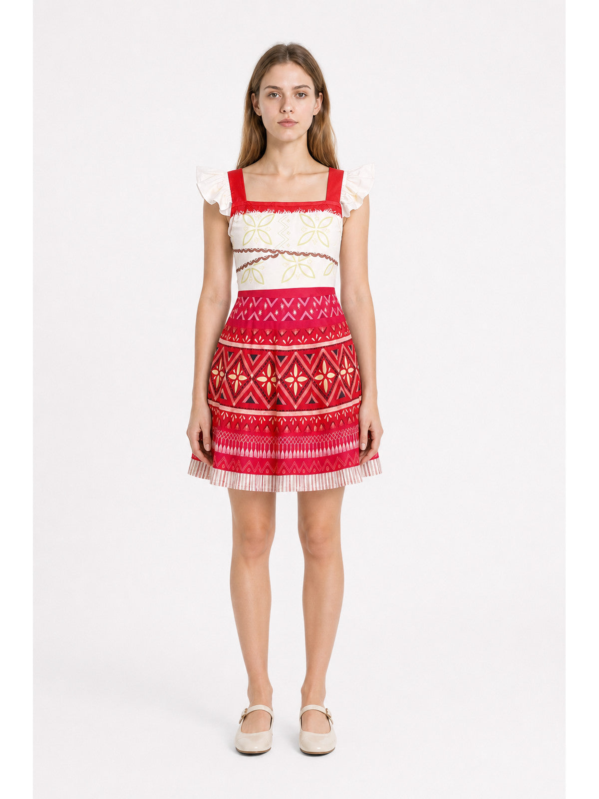 Moana Dress with Geometric Print and Ruffles main product view
