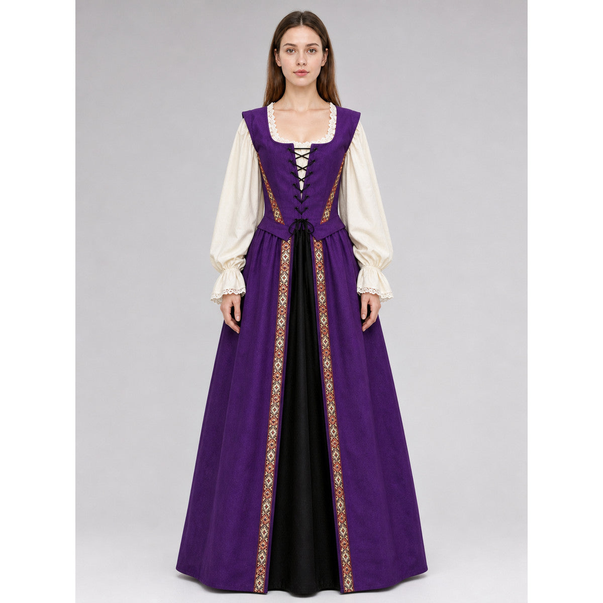 Renaissance Medieval-Style Dress with Lacing on-model view