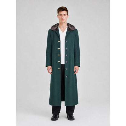 Green Long Coat with Fur Collar for Cosplay