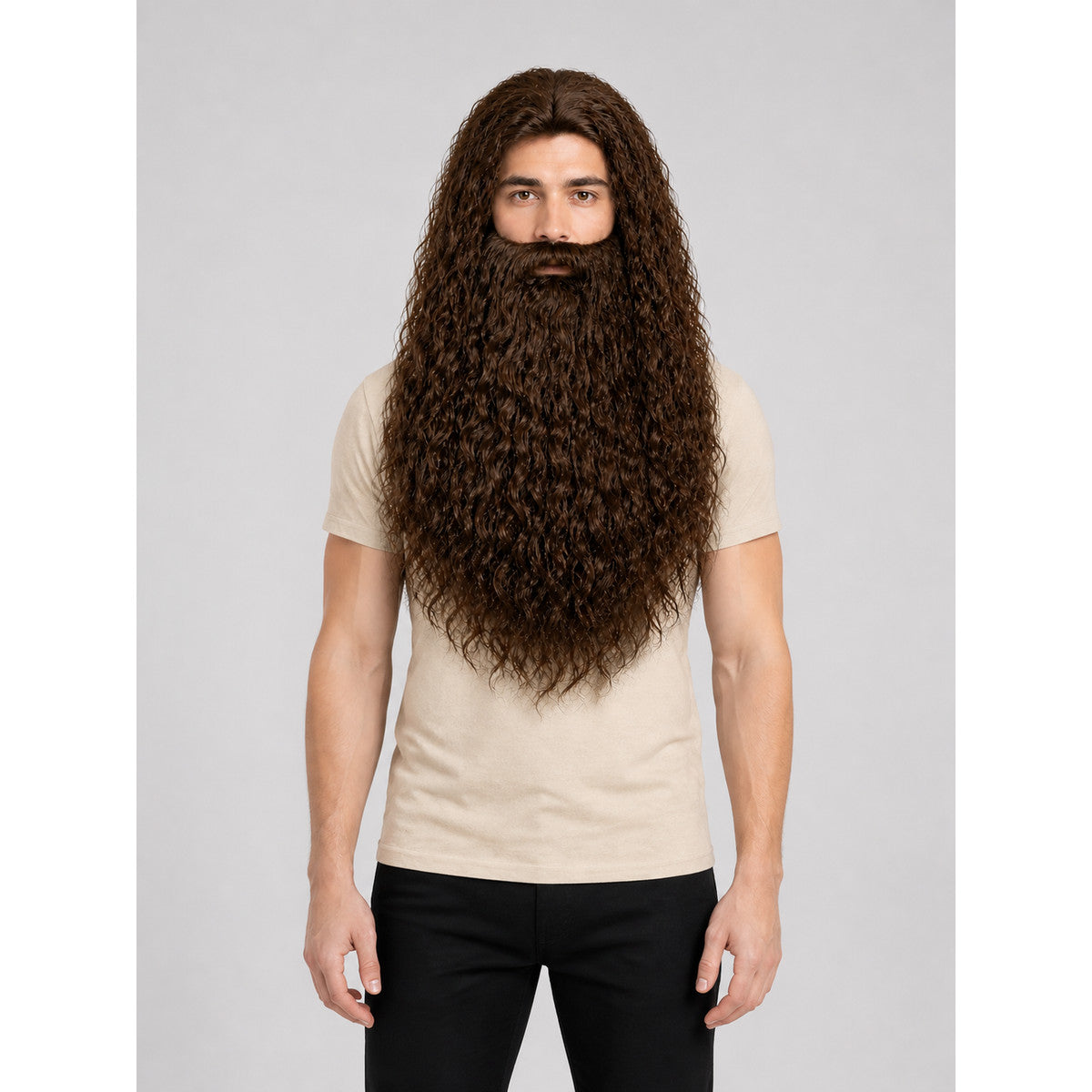 Wig with Long Curly Hair and Beard