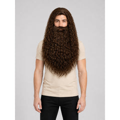 Wig with Long Curly Hair and Beard