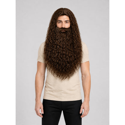 Wig with Long Curly Hair and Beard