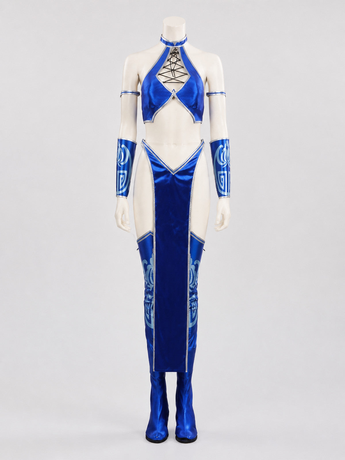Mortal Kombat Cosplay Costume: Top, Shorts, Bracers on-model view
