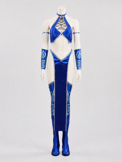 Mortal Kombat Cosplay Costume: Top, Shorts, Bracers on-model view
