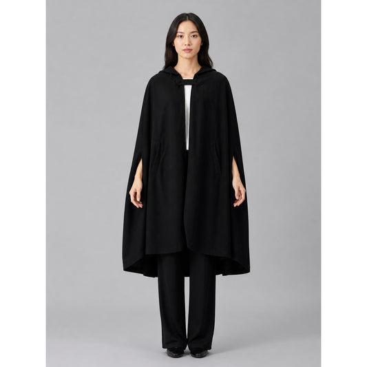 Long Black Hooded Cape with Clasp