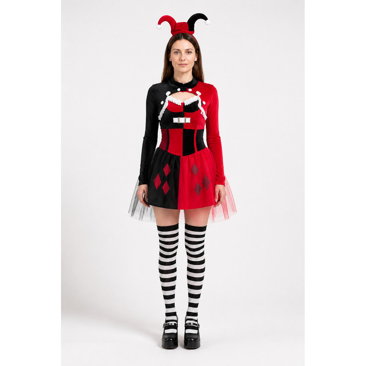 Red and Black Clown Costume with Skirt and Train main product view