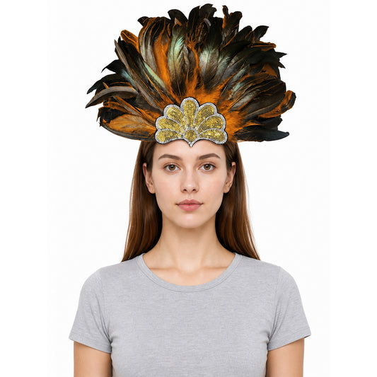 Feathered Headpiece with Gold Sequins