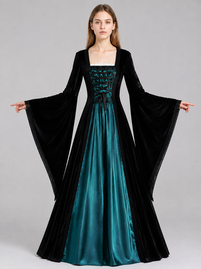 Black and Turquoise Medieval Dress with Lacing on-model view